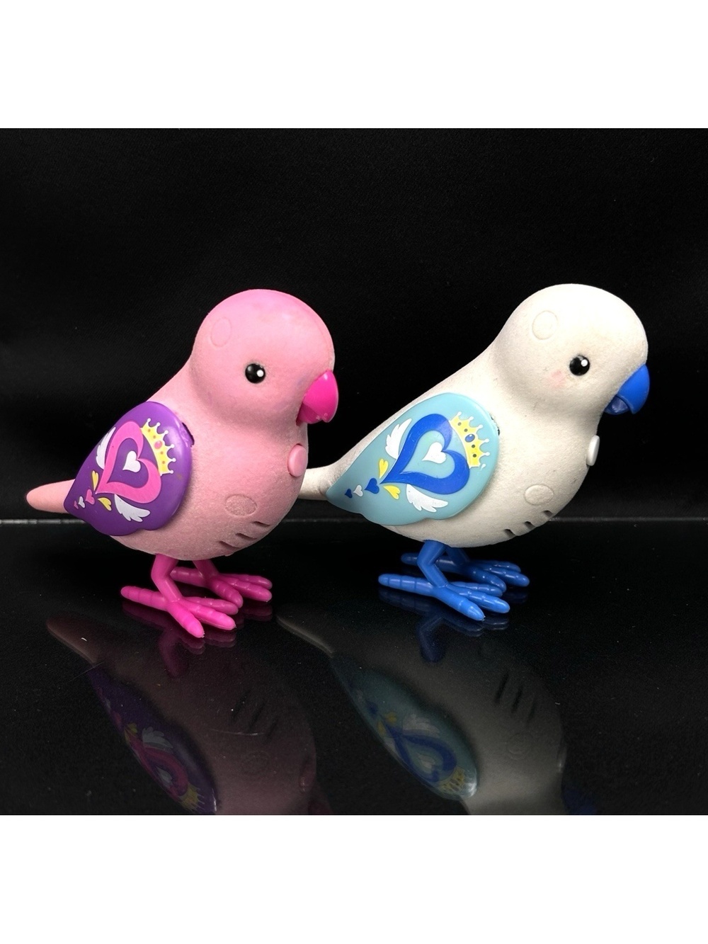 Little Live Pets Talking Birds Lot of 2 White Blue & Pink Purple 3.5" *Works*